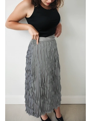 Hafif Likra Şifon Vizon Renk Etek