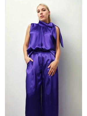 İpek Saten Pantolon ve Fular Yaka Bluz Takım