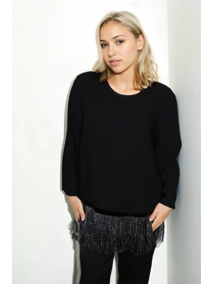 Krep Kumaştan Sim Detaylı Saçaklı Sweat