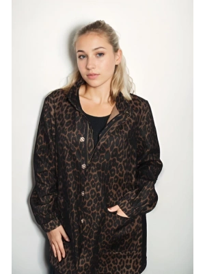 Leopar Desenli Denim Kumaş Ceket