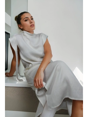 Pamuklu İpek Keten Elbise