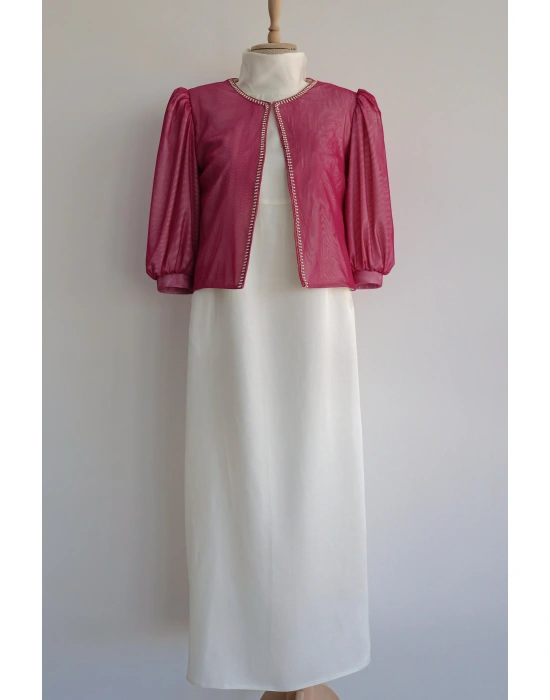 Tül Detaylı Fuşya Abiye Ceket