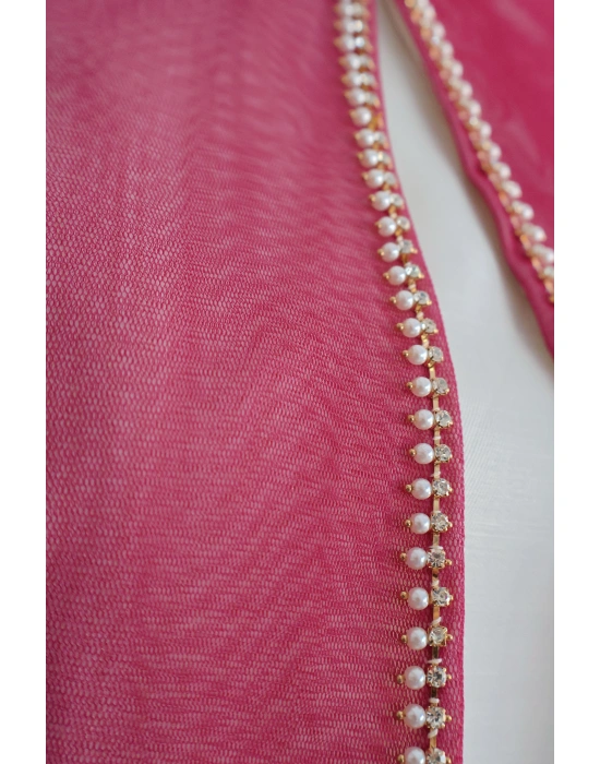 Tül Detaylı Fuşya Abiye Ceket