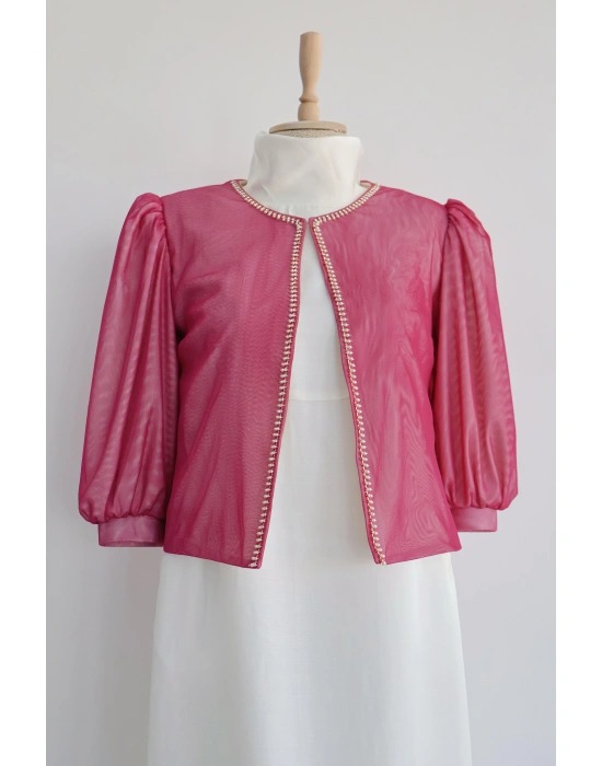 Tül Detaylı Fuşya Abiye Ceket