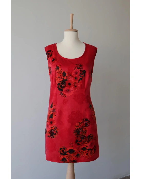 Vintage Kırmızı Çiçek Detaylı Abiye