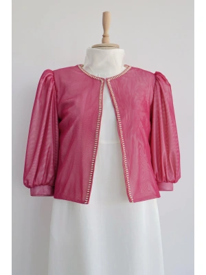 Tül Detaylı Fuşya Abiye Ceket