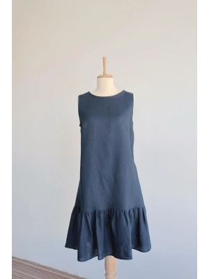 Volan Detaylı Keten Elbise