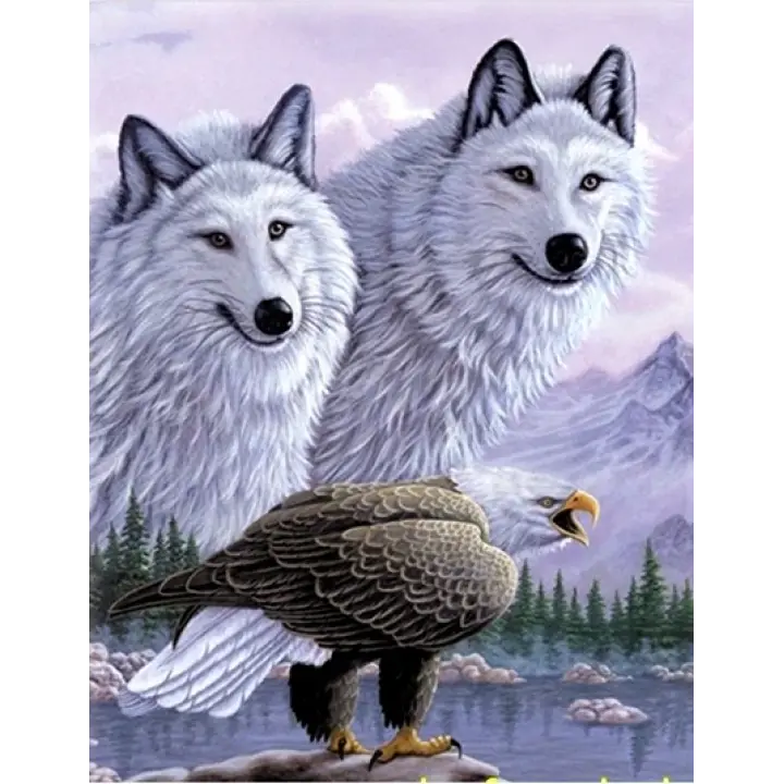 3 Boyutlu Resim  Kartallı Kurt Resmi Tablosu 40x60 Cm