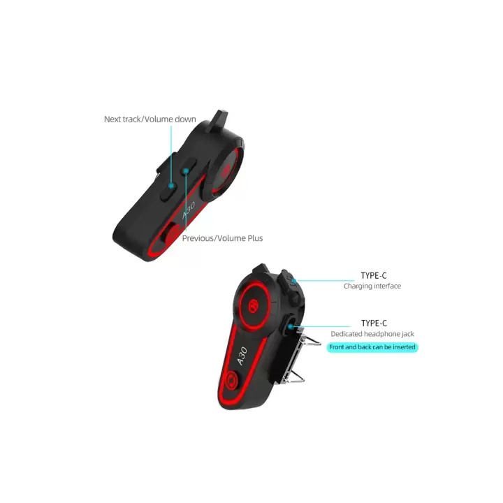 A30 Motosiklet Kask Kulaklık Intercom Işıklı 2 Eşleşme Özellikli