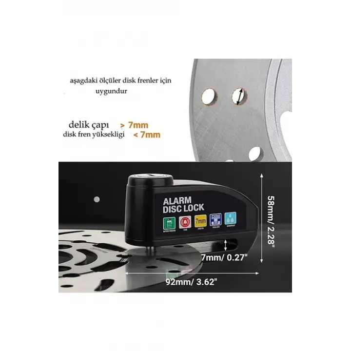 Alarmlı Disk Kilidi Motorsiklet Scooter Bisiklet Sesli Alarm 110 Desibel Yüksek Ses
