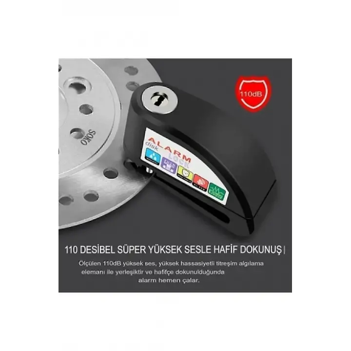 Alarmlı Disk Kilidi Motorsiklet Scooter Bisiklet Sesli Alarm 110 Desibel Yüksek Ses