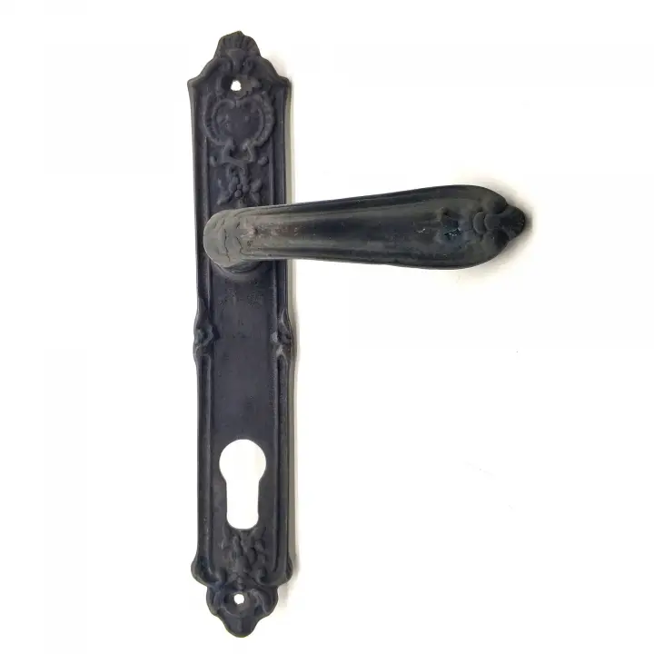 Antika Tarz Dekoratif Pirinç Çiçekli Oda Kapı Kolu - 240x40 Mm, Oksit