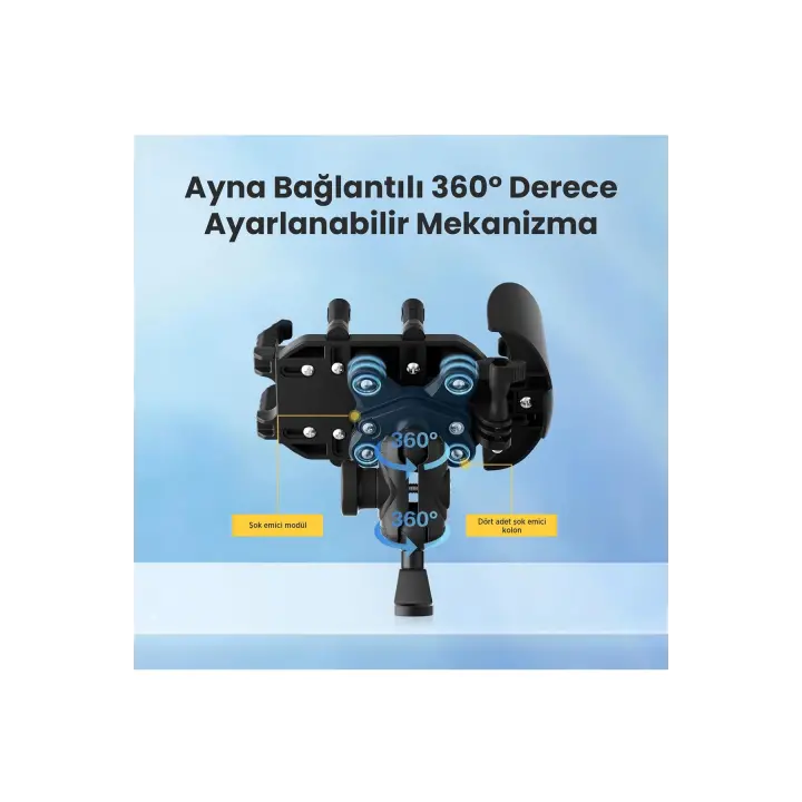Ayna Bağlantılı Güneş Ve Yağmur Korumalı 360° Derece Ayarlanabilir Motosiklet Telefon Tutucu