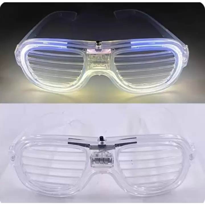 Beyaz Led Işıklı Parti Gözlüğü - Neon Glow Şerit Gözlük 3 Modlu