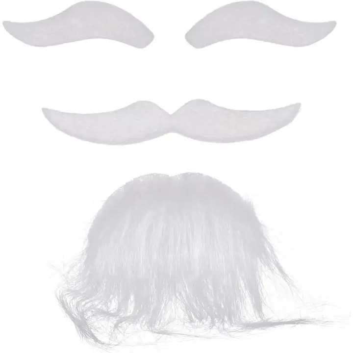 Beyaz Renk Kendinden Yapışkanlı Takma Sakal Bıyık ve Kaş Seti