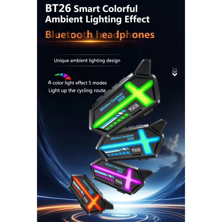 Bt26 Motosiklet Kask Kulaklık Bluetooth Rgb Işıklı 2 Eşleşme Özellikli 1000 Mah Intercom