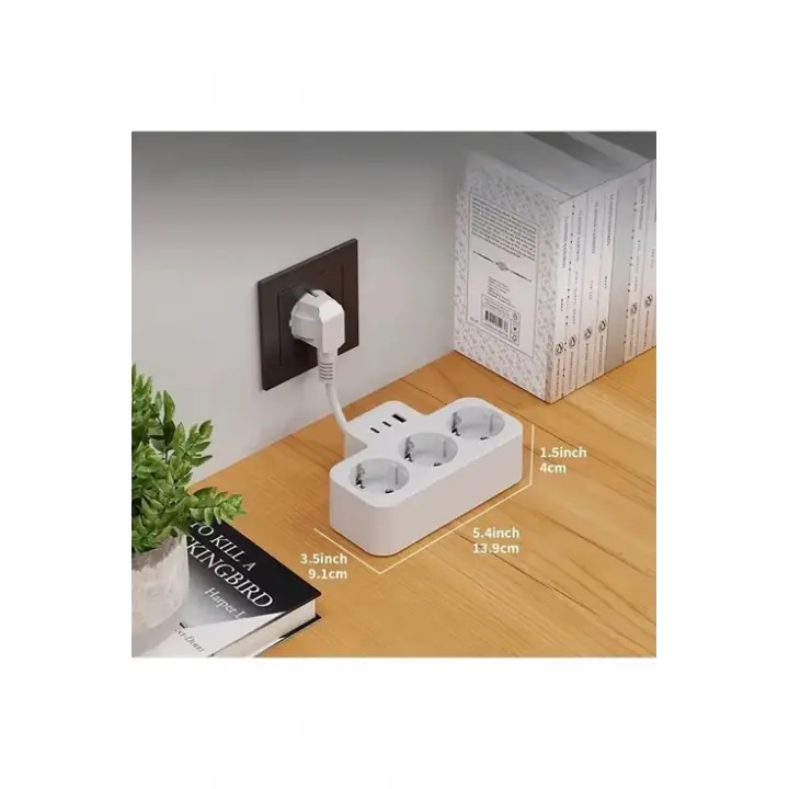 Çoklu Kablolu Priz Yüksek Gerilim Korumalı 3’lü Priz 1x Usb 2x Type-c Çıkışlı Grup Priz Çoğaltıcı Beyaz
