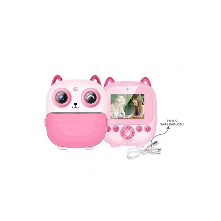 Dijital Video Fotoğraf App Destekli Çocuk Kamerası Termal Resim Kağıt Baskılı Yazıcı Pembe