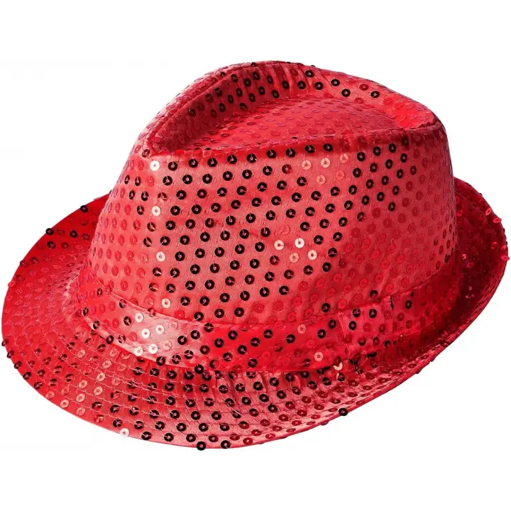 Disko  Kırmızı Payetli Fötr Şapka Yetişkin Boy