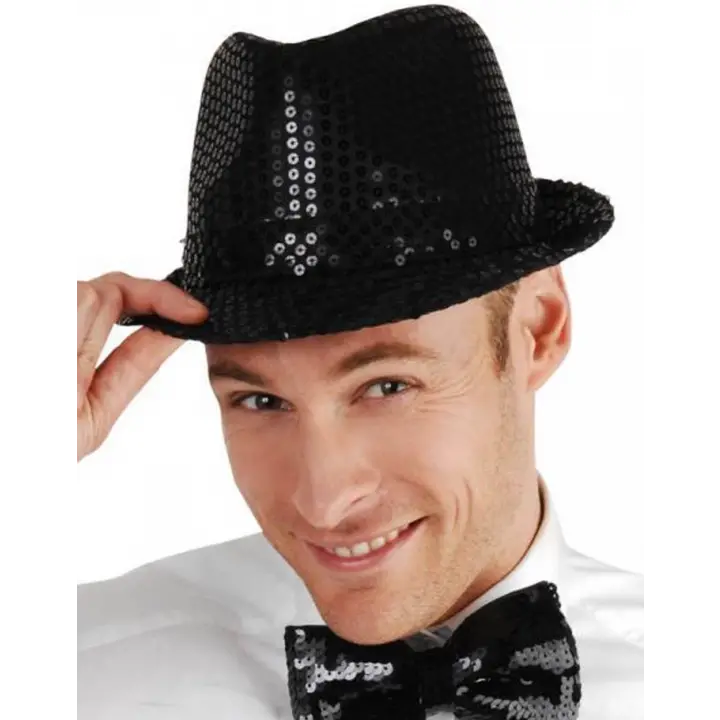 Disko  Siyah Payetli Fötr Şapka Yetişkin Boy