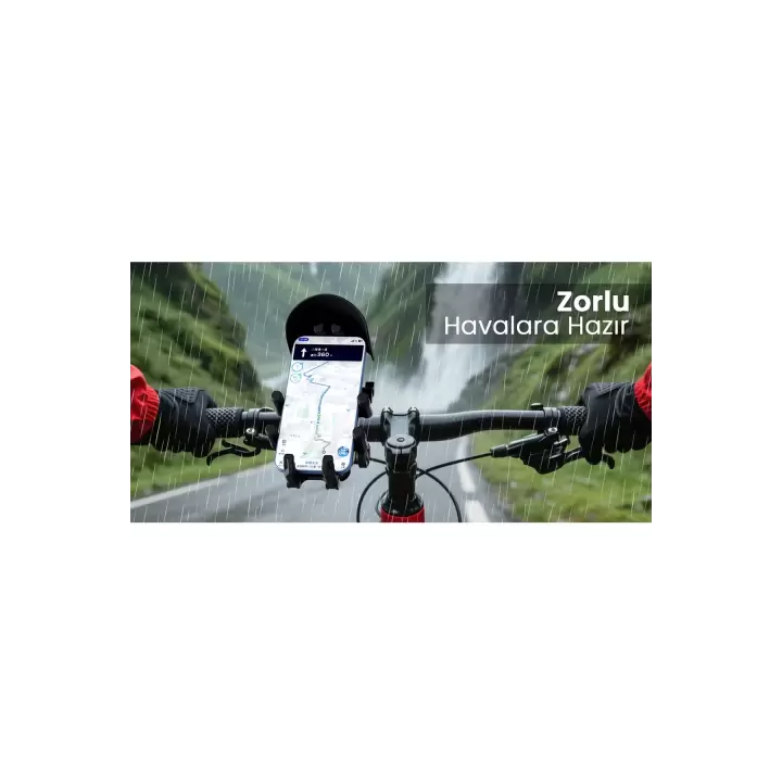 Gidon Bağlantılı Güneş Ve Yağmur Korumalı 360° Derece Ayarlanabilir Motosiklet Bisiklet Telefon Tutucu