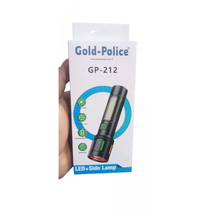 Gold Police Gp-212 Şarjlı Metal El Feneri | 1000 Lümen Polis Feneri Çakarlı