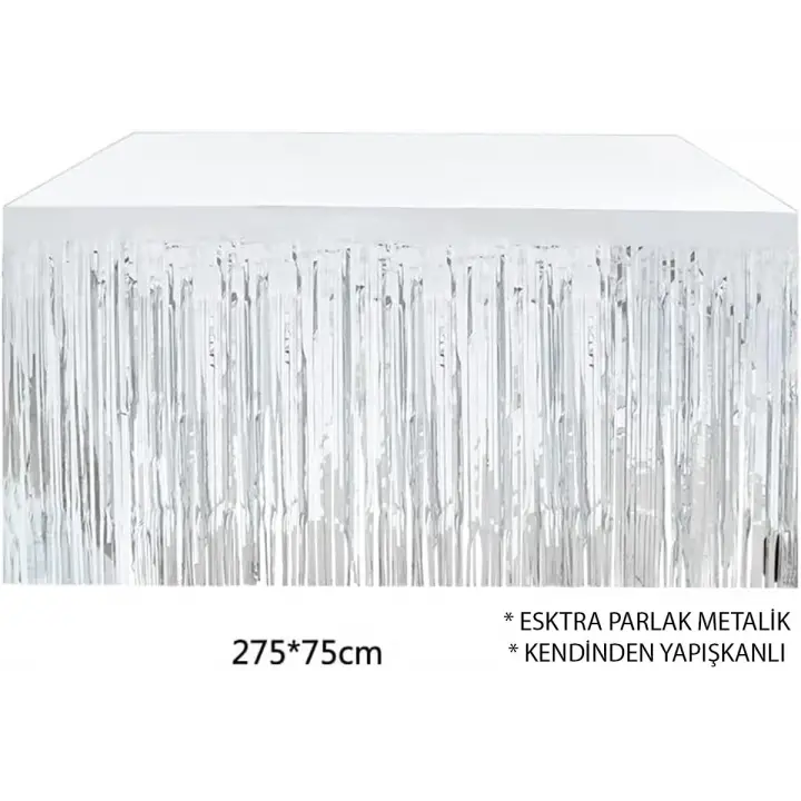 Gümüş Metalize Masa Eteği 275x75 Cm – Kendinden Yapışkanlı