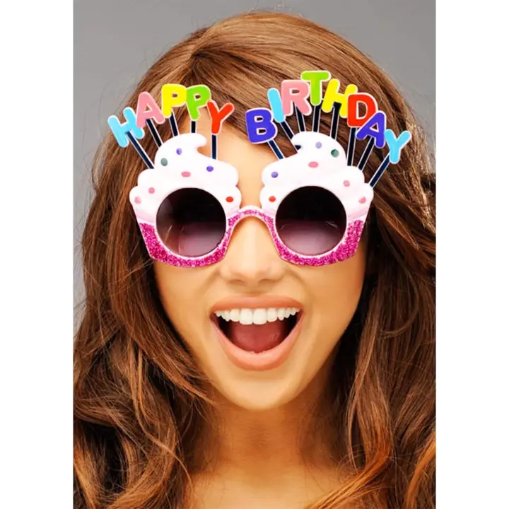 Happy Birthday Yazılı Beyaz Fuşya Renk Parti Gözlüğü 12x7 Cm