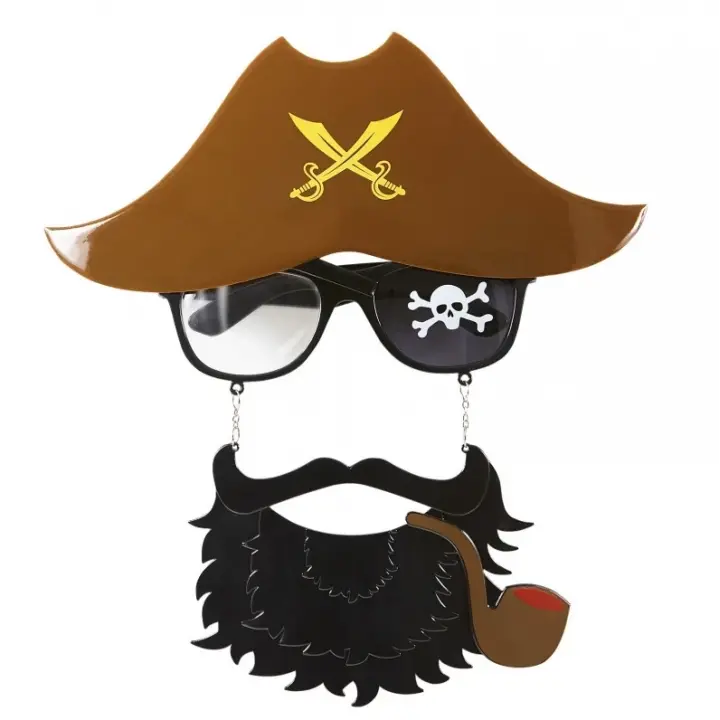 Kahve Renk Şapkalı Siyah Sakallı Lu Jack Sparrow Denizci Korsan Gözlüğü 24x25 Cm