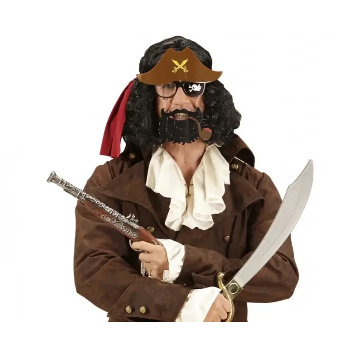 Kahve Renk Şapkalı Siyah Sakallı Lu Jack Sparrow Denizci Korsan Gözlüğü 24x25 Cm