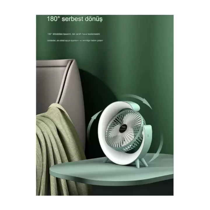 Masaüstü Vantilatör Usb Şarjlı Rgb Led Işıklı 3 Kademeli 180° Ayarlanabilir Soğutucu Fan Mavi