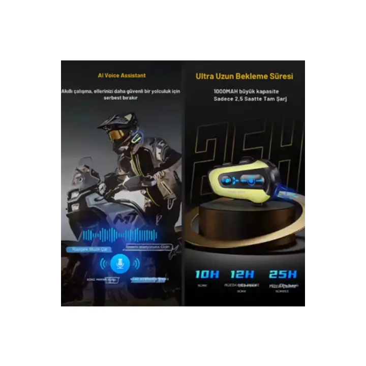 N3x Rgb Işıklı Intercom 3 Kişi Bağlantılı 1000mah Motosiklet Bluetooth Kulaklık Seti