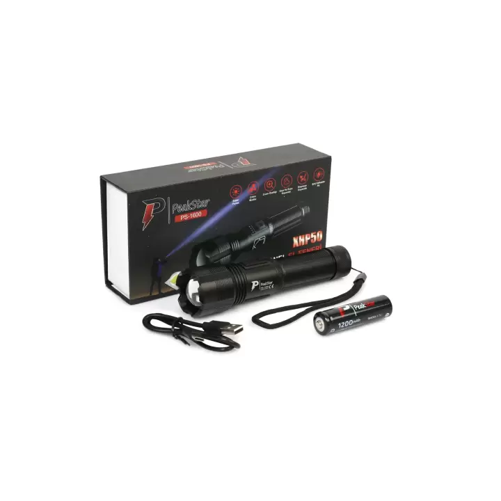 Ps-1600 Süper Parlak Led Zoomlu 5 Mod Su Geçirmez Profesyonel Kamp Bekçi Avcı Feneri