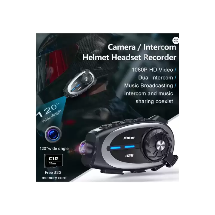 Q29 Motosiklet Kask Bluetooth Kulaklık Eşleşmeli 1080p Kamera Geniş Açı Su Geçirmez Intercom