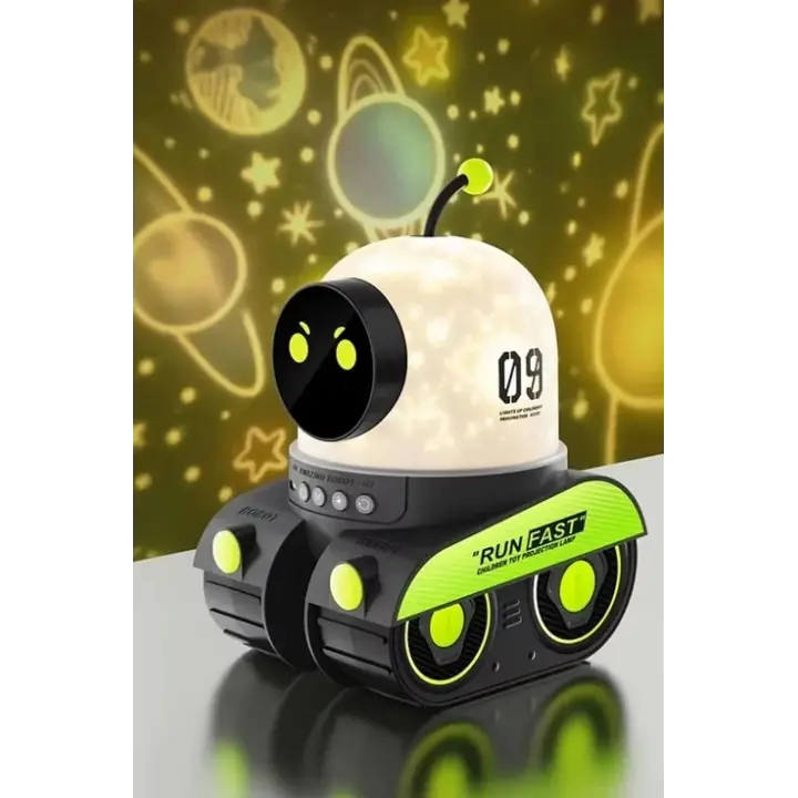 Robot Projeksiyon Gece Lambası Hoparlörlü Şarjlı Yıldızlı Gökyüzü Temalı Led Projeksiyon Lambası