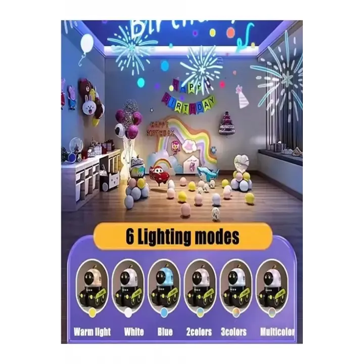 Robot Projeksiyon Gece Lambası Hoparlörlü Şarjlı Yıldızlı Gökyüzü Temalı Led Projeksiyon Lambası