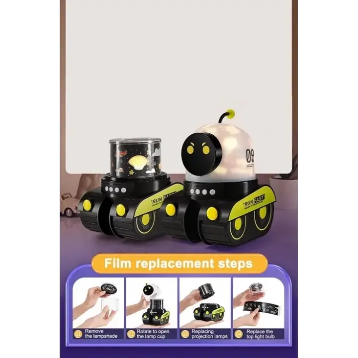 Robot Projeksiyon Gece Lambası Hoparlörlü Şarjlı Yıldızlı Gökyüzü Temalı Led Projeksiyon Lambası