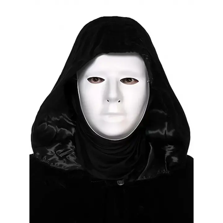 Siyah Kapüşonlu 120 Cm Pelerin Ve Beyaz Boyanabilir Tam Yüz Maske