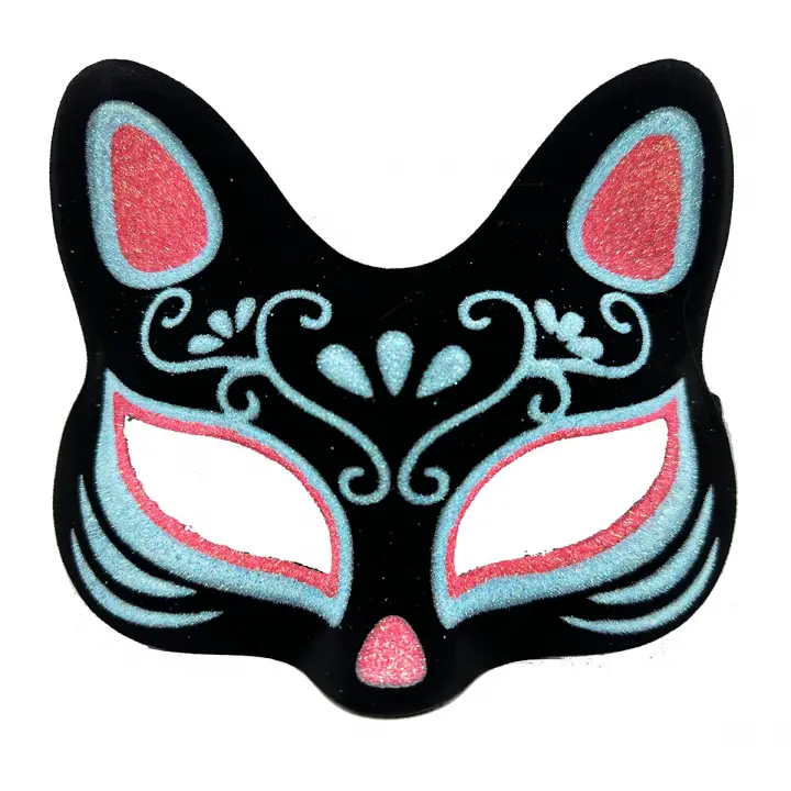 Siyah Süet Mavi Kırmızı Simli Kedi Maskesi
