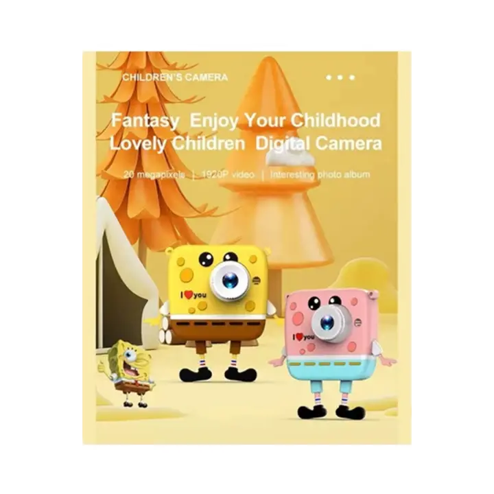 Sünger Bob Tasarımlı Yeni Nesil Çocuk Dijital Mini Fotoğraf Makinesi Çift Kamera