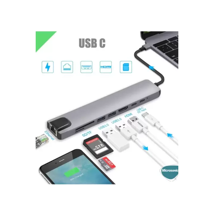 Type-c To Hdtv Multifunction Adapter 8 Port Kablo