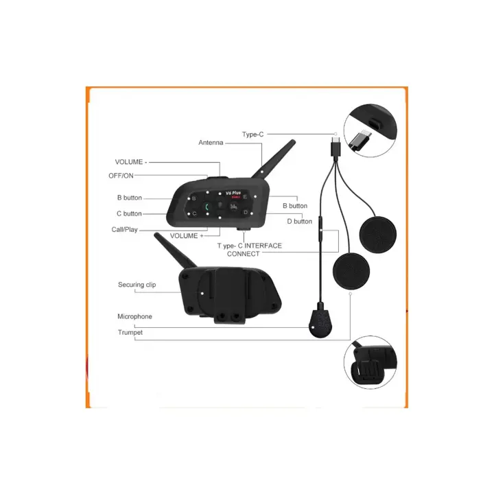 V6 Plus Motorsiklet Kaskı İntercom  Su Geçirmez 1200 M