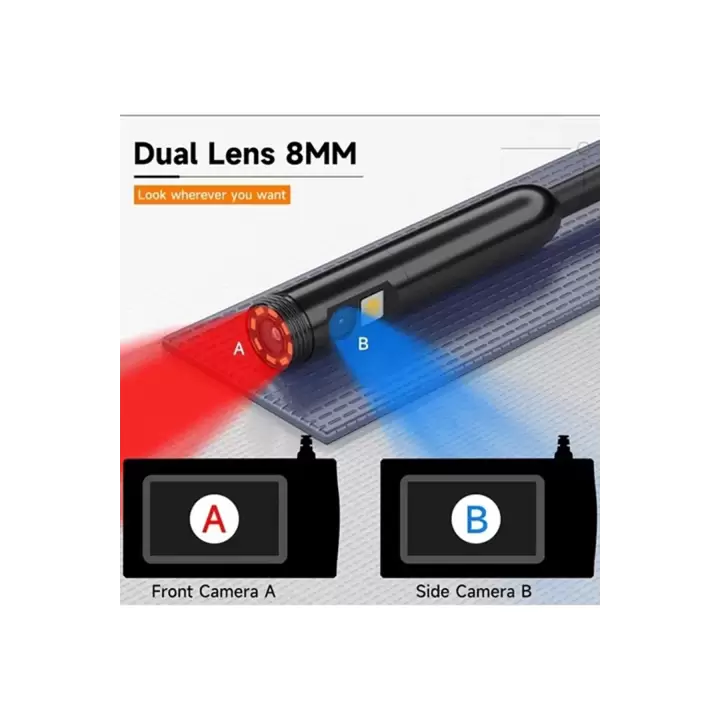 Vtn-093 Ekranlı Çift Kameralı 30 Metre Sert Kablo Yılan Endoskop Kamera 8 Mm 4.3 Inc