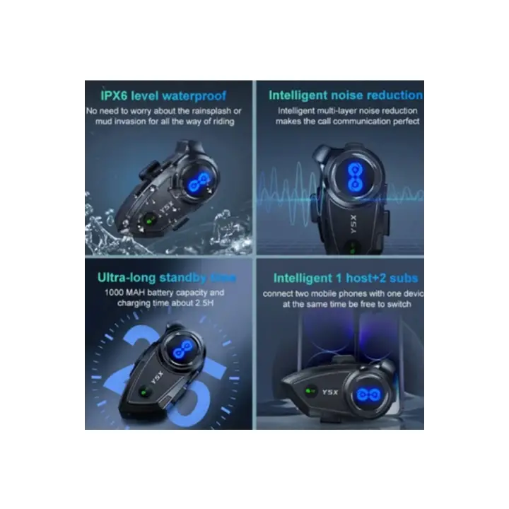 Y5x Rgb Işıklı Intercom 5 Kişi Bağlantılı 1000mah Motosiklet Bluetooth Kulaklık Seti