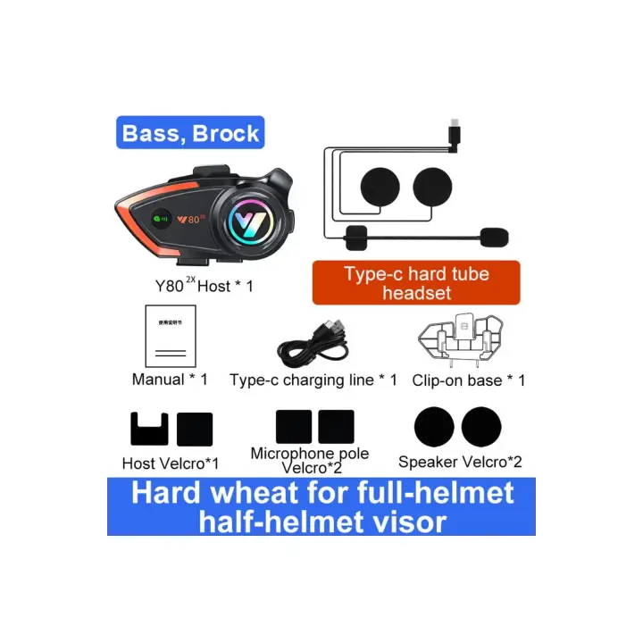 Yeni Model Y80-2x Motosiklet İntercom 2 Kişilik Bağlantı Rgb Işıklı Bluetooth Kulaklık Seti