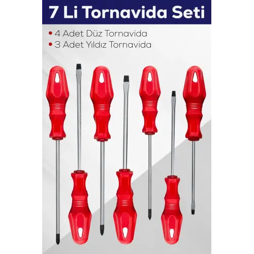 7li Tornavida Seti (4  Düz Tornavida 3  Yıldız Tornavida)