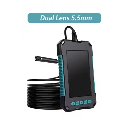 Ekranlı Çift Kameralı 10 Mt Hafıza Kart Destekli Sert Kablo Yılan Endoskop Kamera 5.5 Mm 4.3 Inc