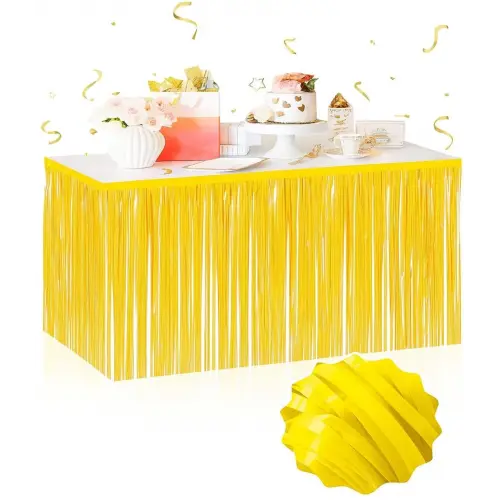 Kendinden Yapışkanlı Makaron Sarı Püsküllü Masa Eteği – 75 X 275 Cm Parti Süslemesi