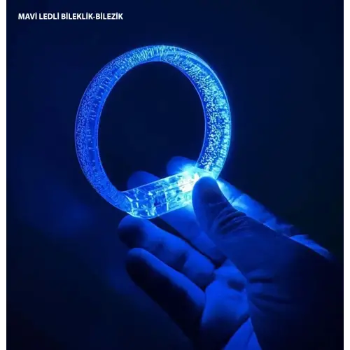 Mavi Led Işıklı Baskı Yapılabilen Pilli Bileklik Bilezik 1,5 cm Genişlik
