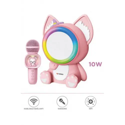 Taşınabilir Rgb Işılı Sevimli Figürlü Mikrofonlu Karaoke Bluetooth Hoparlör